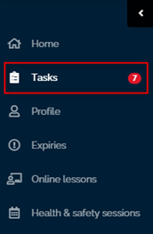 Tasks menu